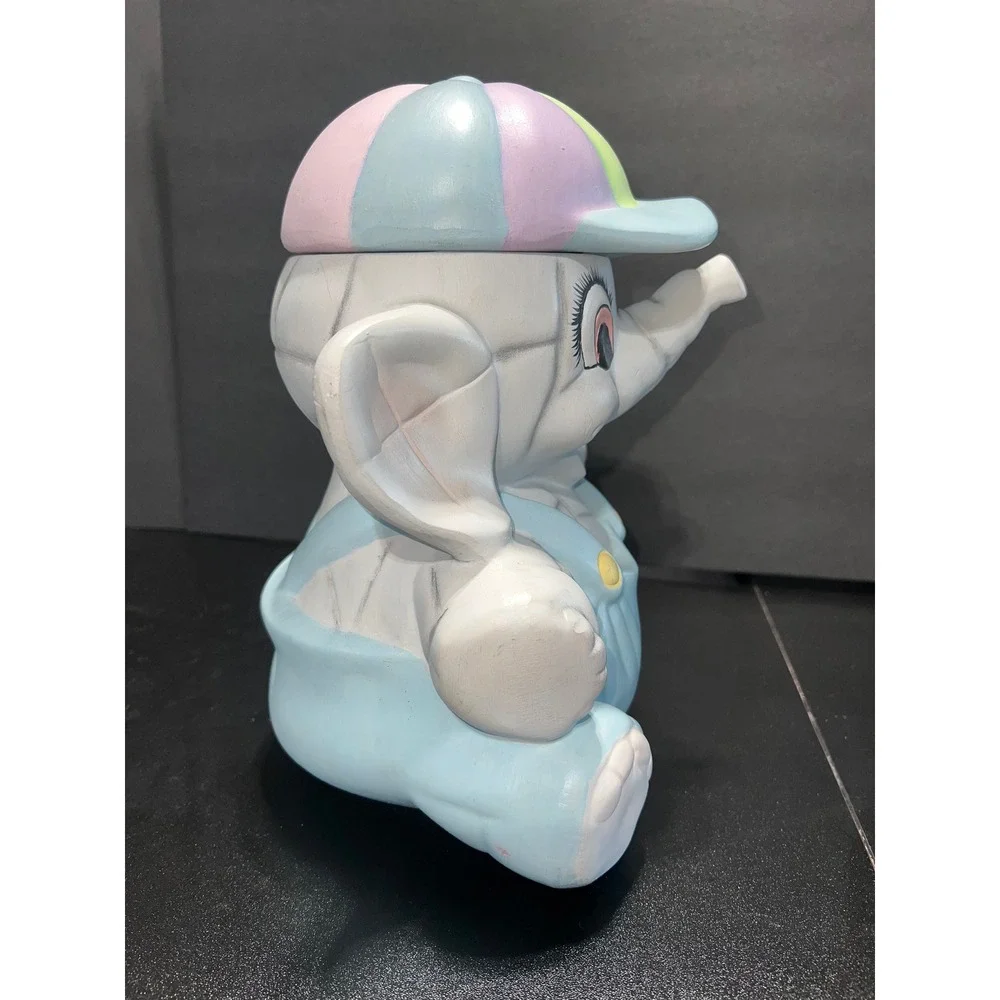 Vintage Ceramic American Bisque Elephant Cookie Jar Pastel Hand Painted Nursery